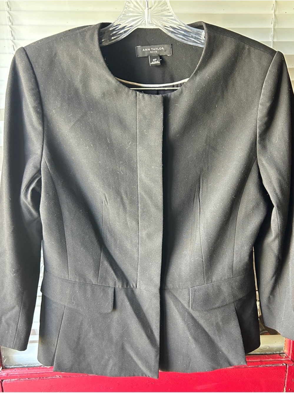 Ann Taylor collarless blazer with hidden buttons